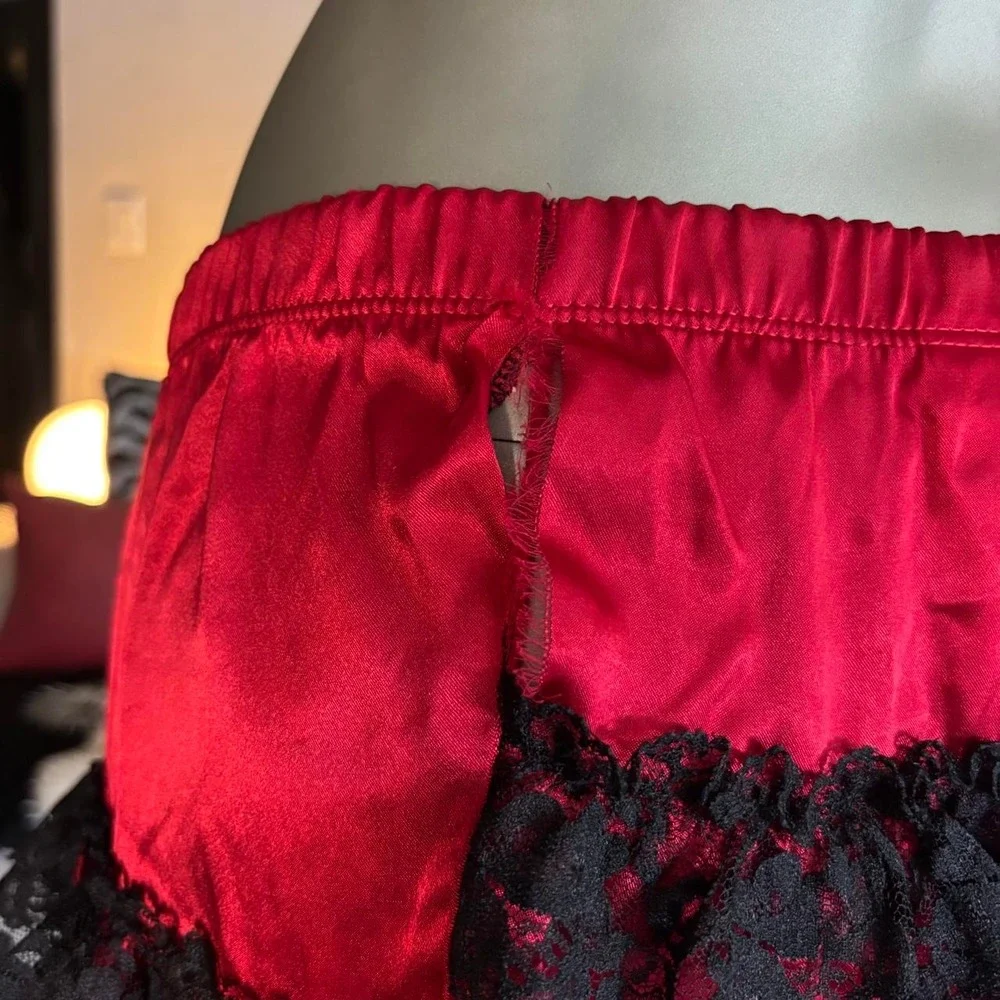 Y2K Red Satin Lace Ruffle Mini Skirt Bow Coquette🎋